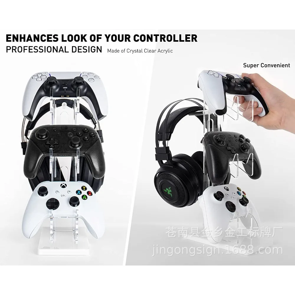 Stazione di gioco a 3 strati - Spaziosa archiviazione per cuffie controller PS5 e PS4 - Supporto controller universale e supporto per cuffie