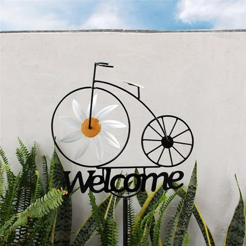A96K-Wind Spinner Metal 3D Windmill Bike Welcome Sign Stakes Bike Stand Craft Outdoor Yard & Garden Accessoriess
