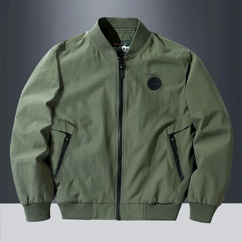 

Autumn Man Bomber Jacket New High Street Stand Collar Zipper Male Outerwear Solid Color Long Sleeve Oversize Windproof Men Coat