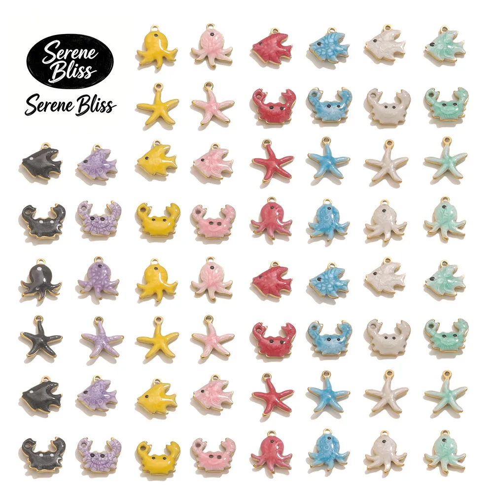 20pcs Stainless Steel Marine Crab Starfish Fish Colorful Charm Necklace Earrings Pendant Base for DIY Jewelry Making Accessories