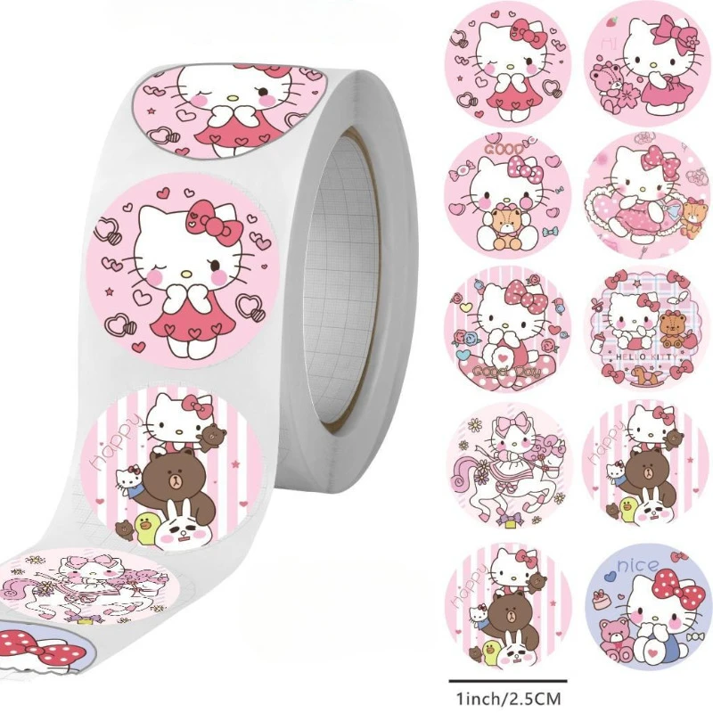500 PCS/ม้วน Sanrio Kuromi สติกเกอร์การ์ตูนน่ารักอะนิเมะ Hello Kitty My Melody สติกเกอร์ไดอารี่เด็ก DIY โบนัสคริสต์มาสของขวัญ