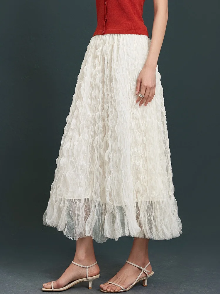 

Jiancha Cloud Rolling f Skirt iny Draped Texture High Waist A-Line Midi Skirt Simple Sle Commute Pure Color Summer 2024