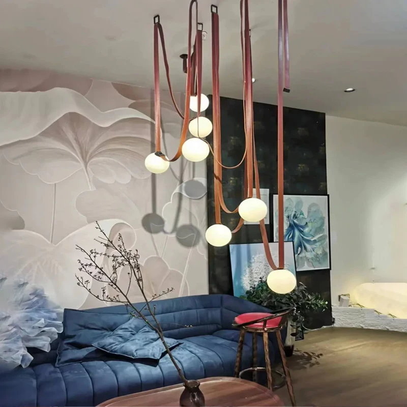 

Modern Minimalist Duplex Chandelier Italian Leather Belt Designer Belt Lamp Living Room Hotel Villa Restaurant Chandelier