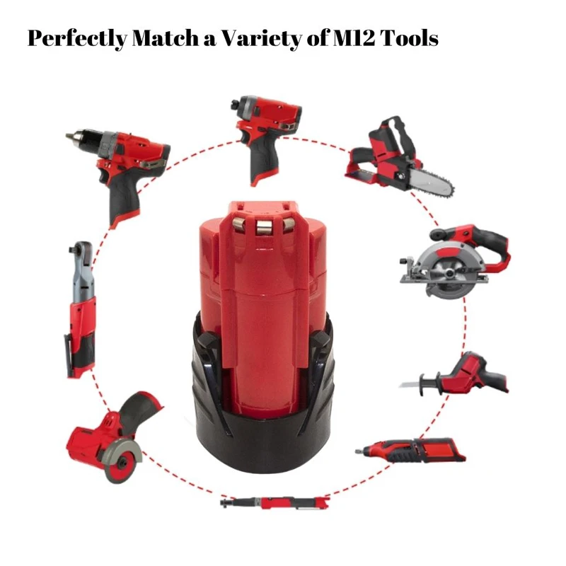 Pro 12V baterii Milwaukee 5,2Ah kompatibilní s Milwaukee M12 XC 48-11-2410 48-11-2420 48-11-2411 12V akumulátorové nářadí - náhled 3