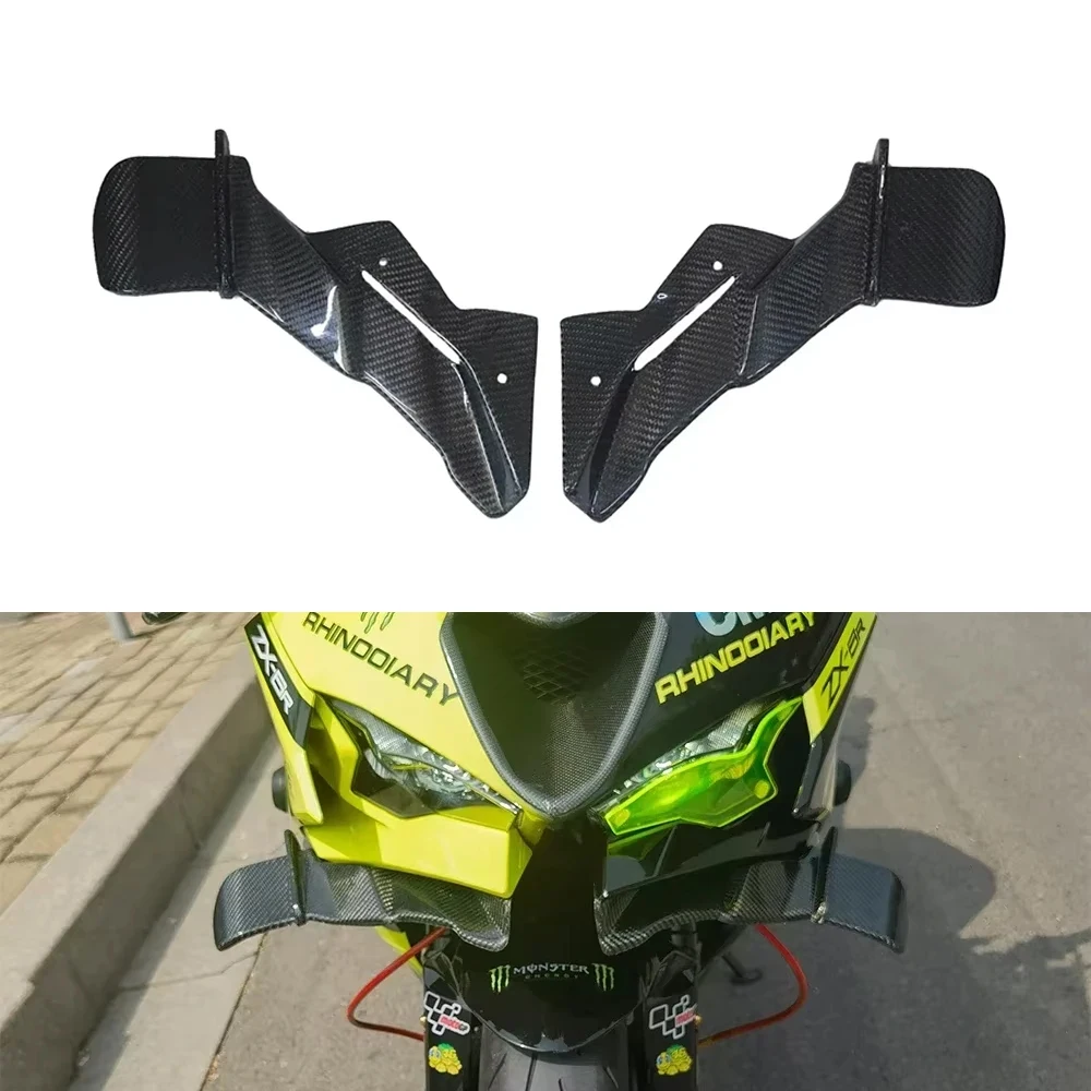 

Motorcycle Carbon Fiber Front Spoiler Sport Downforce Naked Wing Deflector for Kawasaki ZX-6R 2024-2025
