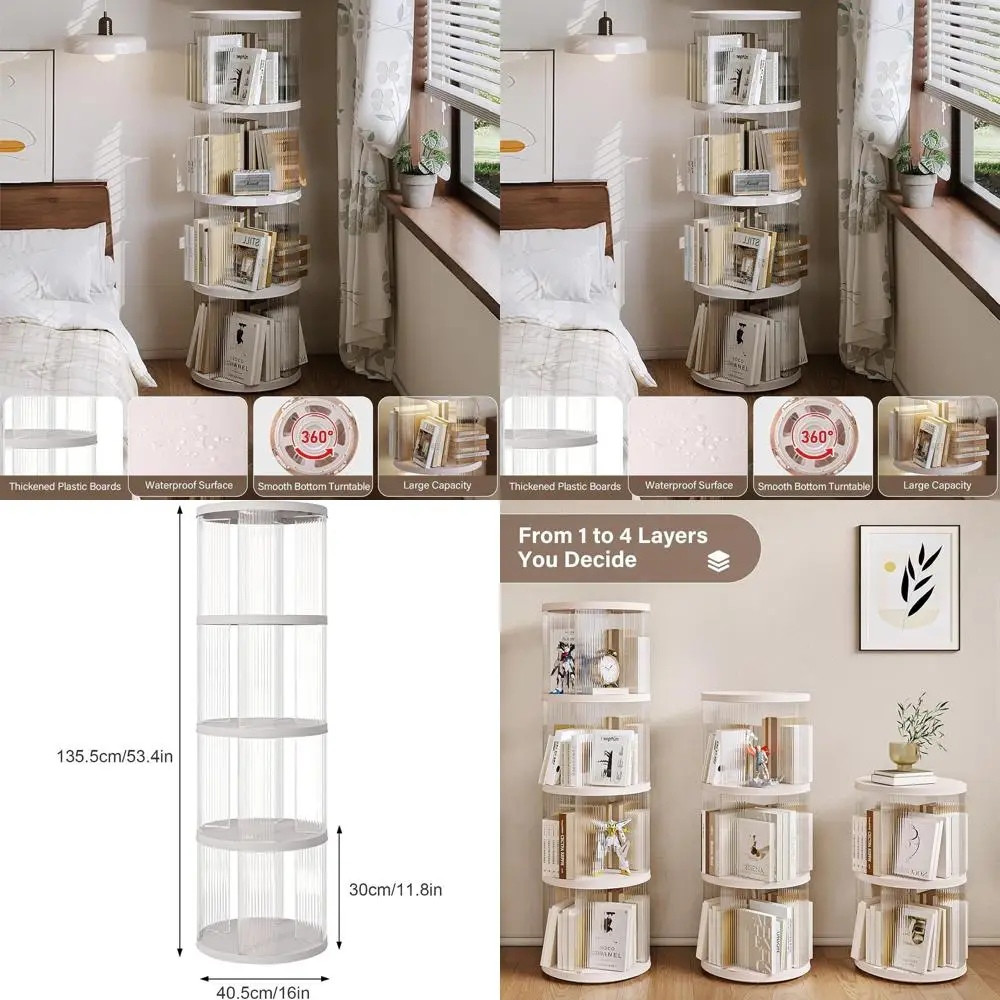 

Компактная 4-х уровневая вращающаяся книжная полка — белая круглая Lazy Susan для спален и гостиных