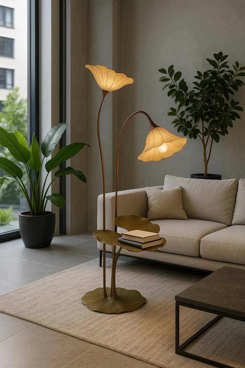 Green lotus leaf floor ornament art tea room lobby homestay plant decoration luminous body