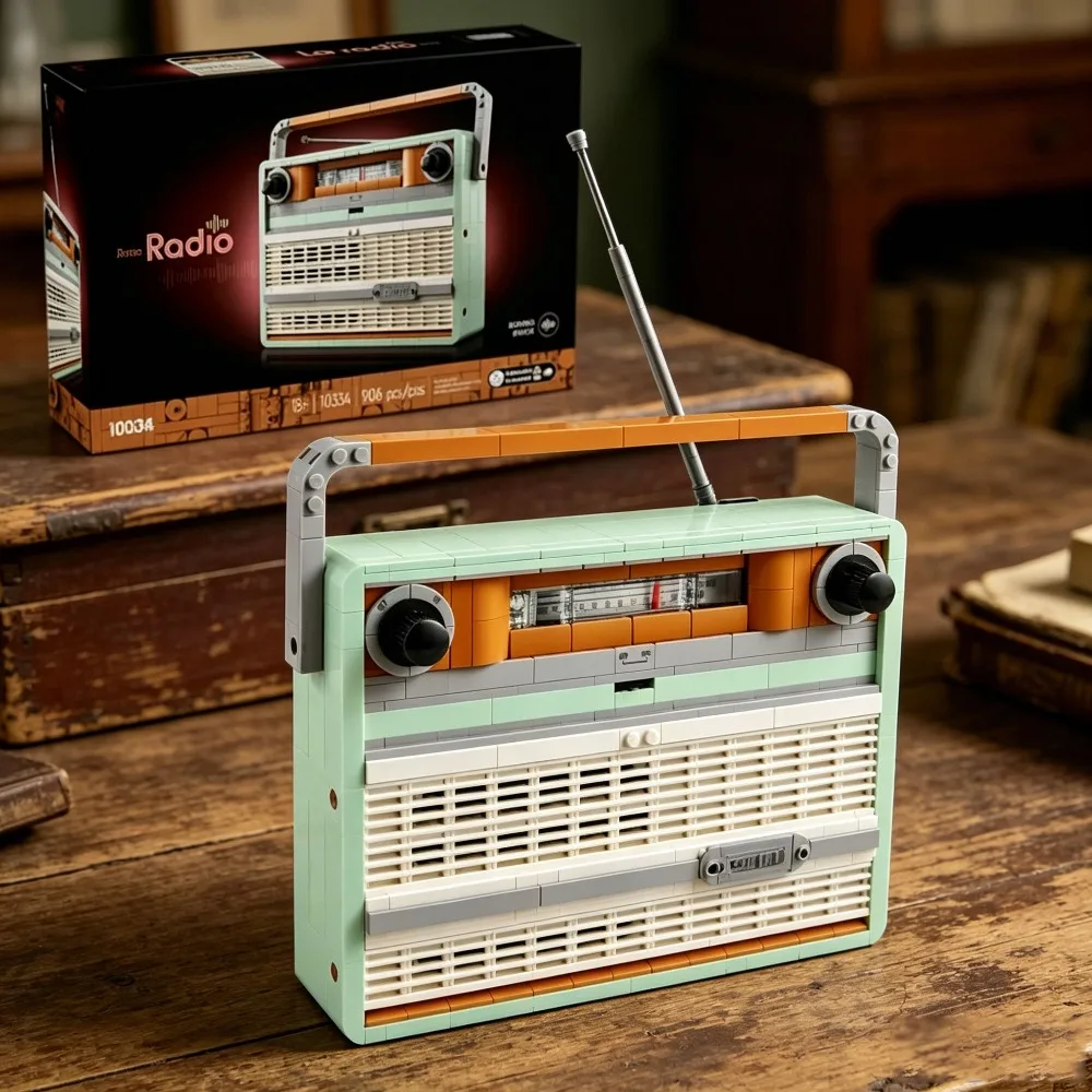 

906PCS Retro Vintage Radio Building Blocks Set Classic Portable FM Radio Model Construction Brick Kit Toy Gift for Adults
