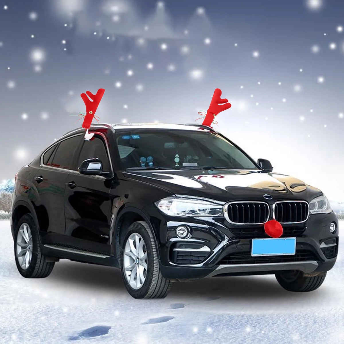 

Detachable Reindeer Antlers Nose Set Car Exterior Decorations Christmas Ornaments Durable Easy InstallFashionable Holiday