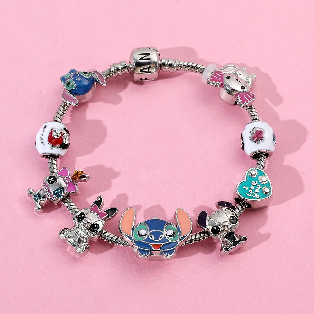 Disney Lilo & Stitch Bracelet Cartoon Figure Stitch Angel Beads Pendant DIY Bracelet Bangle Kawaii Jewelry Accessories Gifts