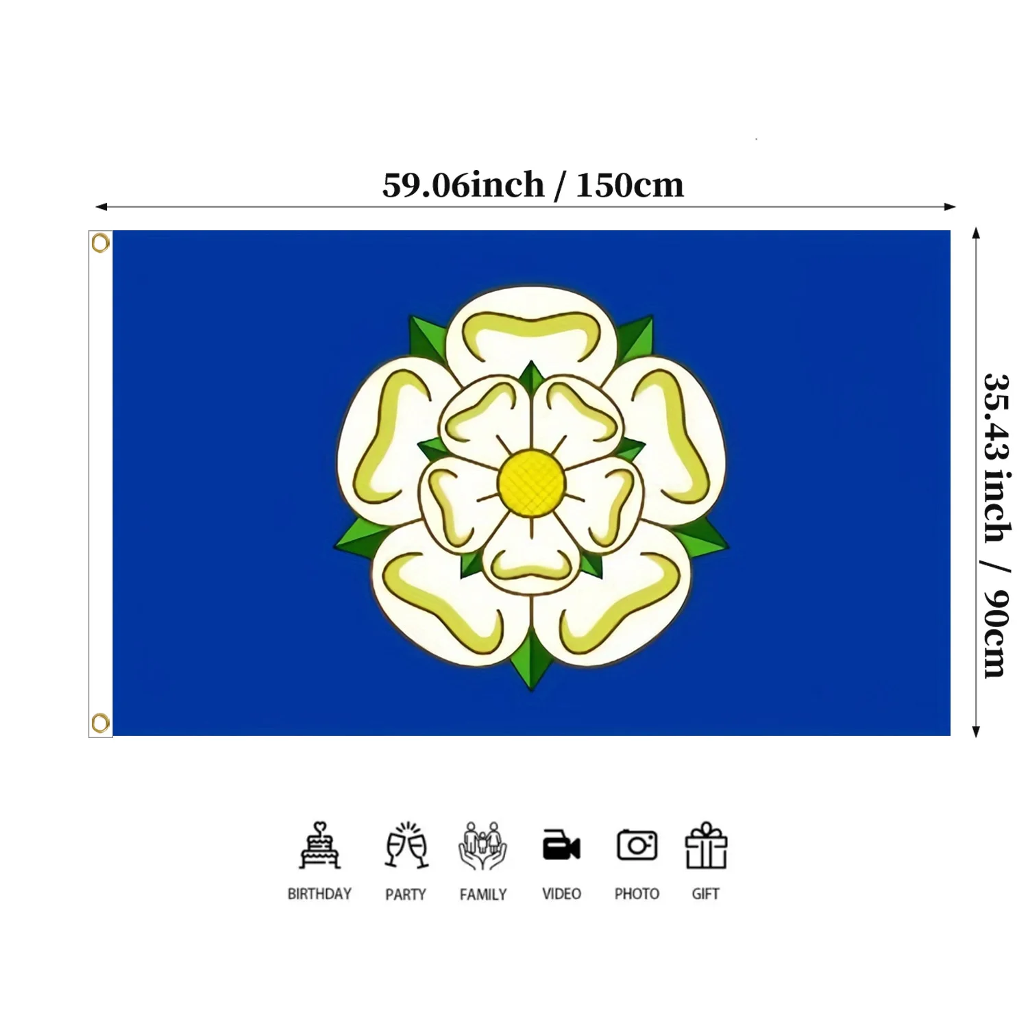 Yorkshire County White Rose County England Flag, Yorkshire Rose English County Flag Decorations - 90x150cm Polyester Flag Banner