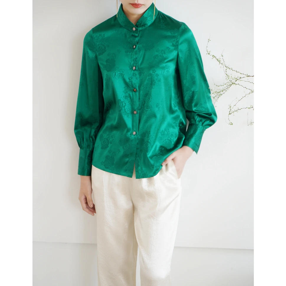 

Изысканное женское платье из шелкового атласа с воротником-стойкой, роскошное, в национальном стиле, с цветочным узором, для повседневной носки