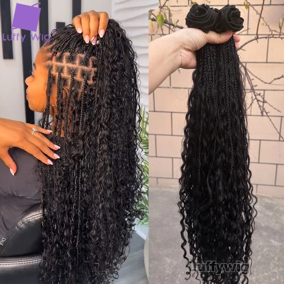 Crochet Braids Extensions Human Hair Boho Box Braids Crochet Human Hair Extensions Curly Human Hair Bundles Braided for Women