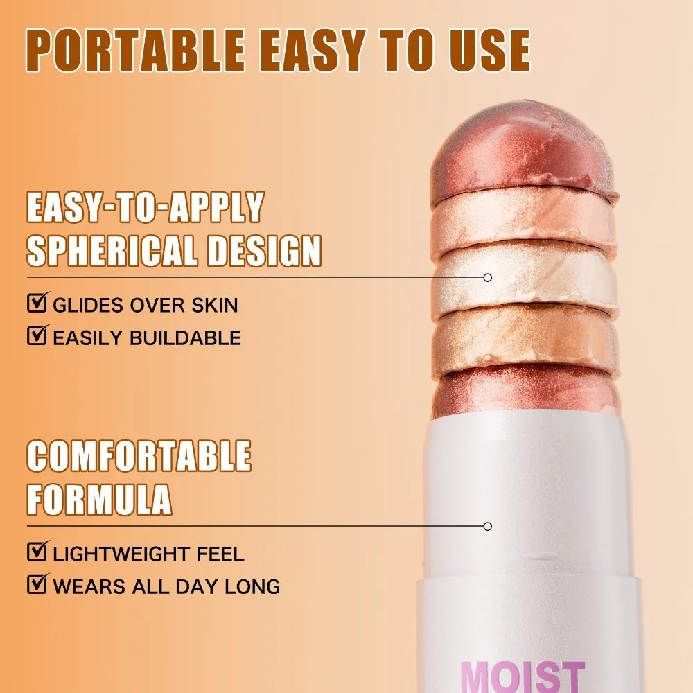 5 Colors Face Highlighter Stick Medium Coverage Long Lasting Face Contour Makeup Waterproof Water-Gloss Finish Blush Stick
