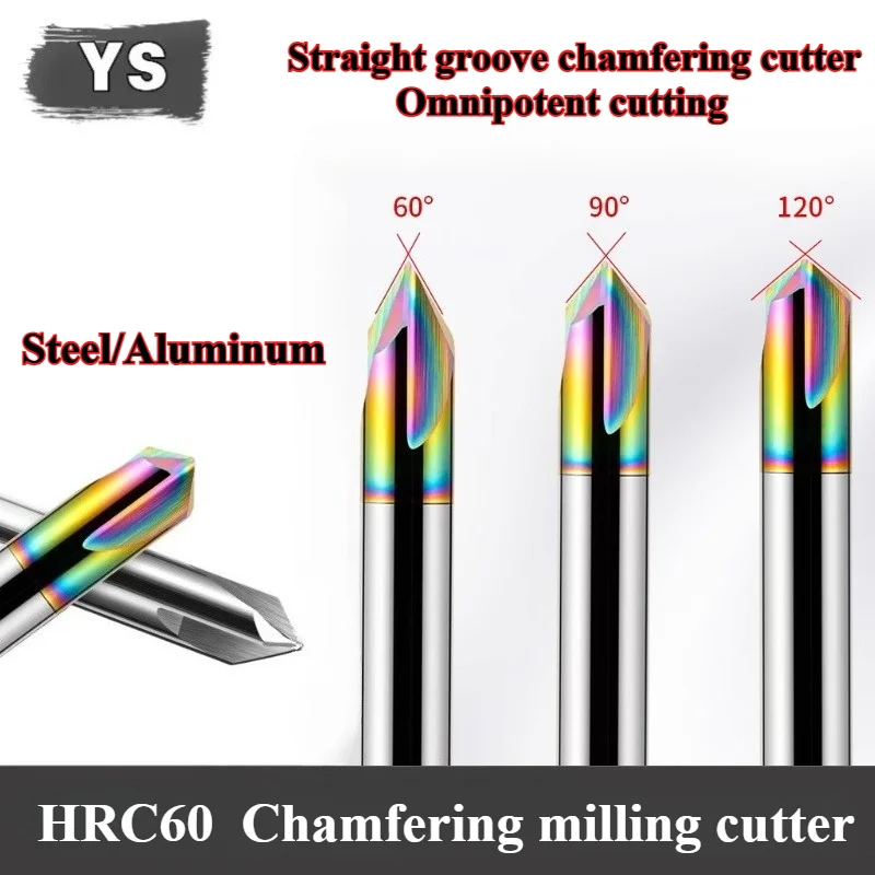 YS 1PCS HRC60Three Slot Hard Alloy 60/90/120 Degree Chamfering Milling Cutter for Steel/aluminum CNC Machining Tools
