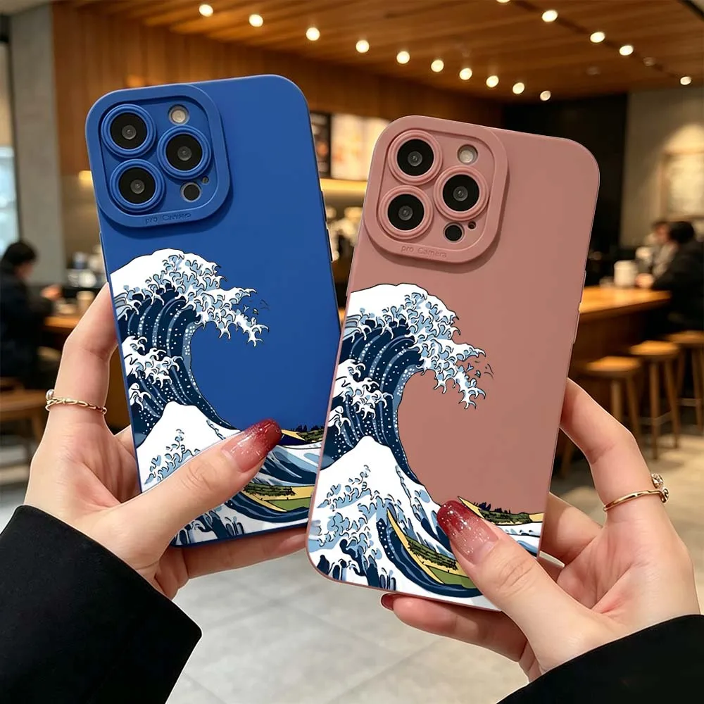 

Cartoon Great Wave Design For iPhone 17 16 15 14 Pro Max 12 11 13 17 Air XS Plus 16e Fall Proof Soft Cover Phone Case