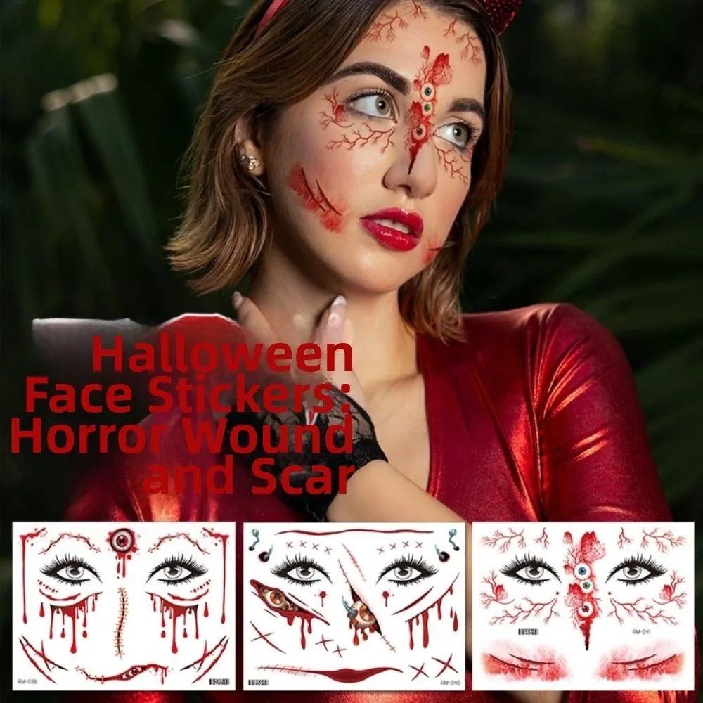 DIY Halloween Tattoo Sticker Scary Bloodiness Waterproof Temporary Scar Stickers Disposable Creative Body Art Decals Party