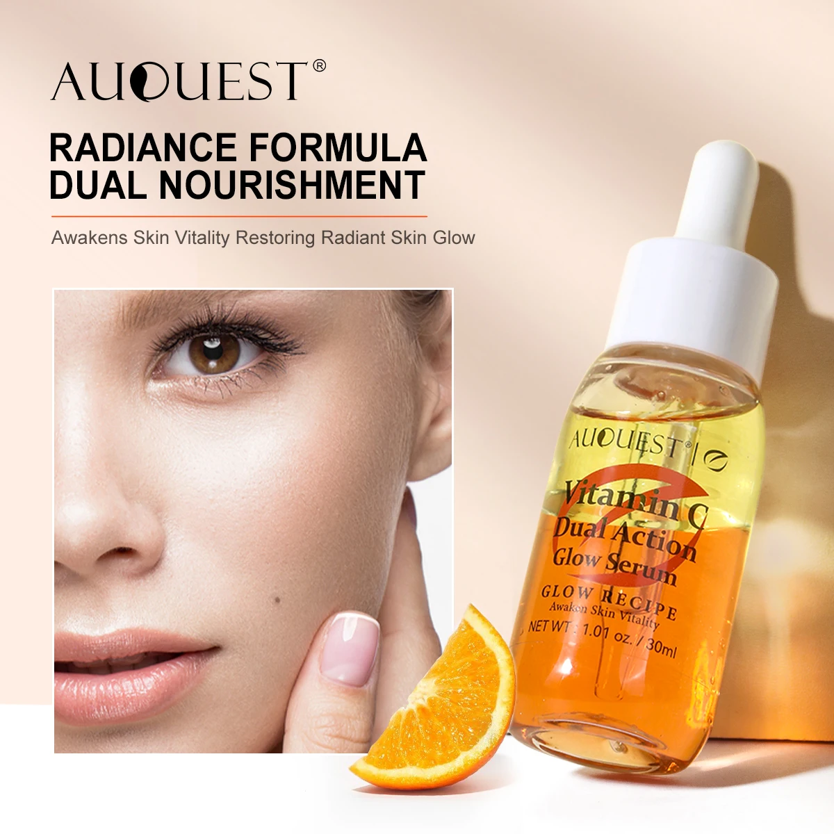 Sérum Facial de Vitamina C AUQUEST para Remoção de Manchas Escuras e Controle de Poros, Niacinamida, Clareador, Iluminador, Óleo Essencial Facial, Pro
