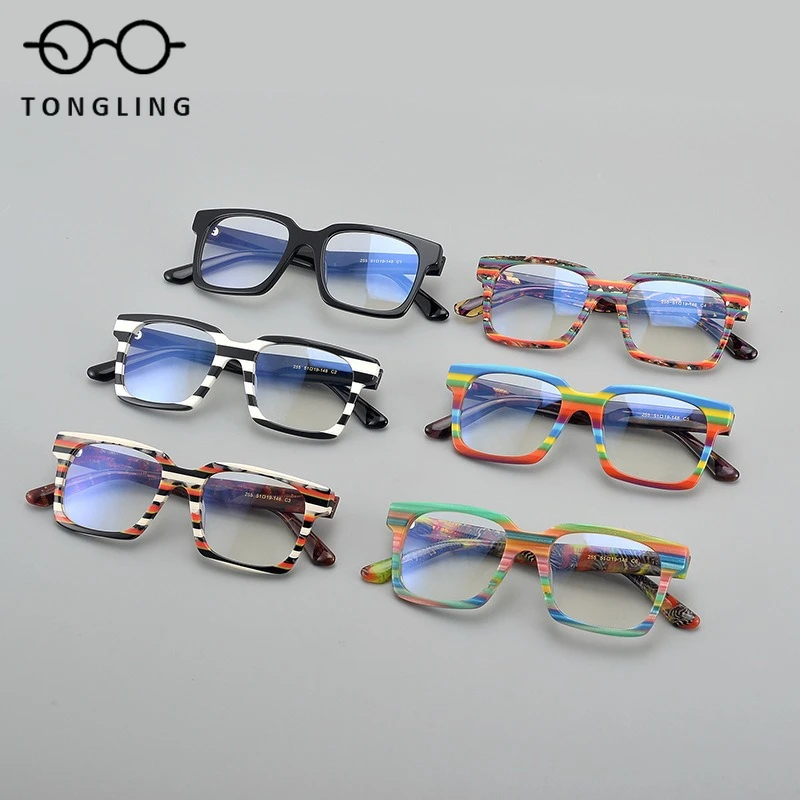 High-Quality Design Men Pure Titanium Clip-On Retro Women Acetate Abstract Patchwork Craftsmanship Square Large Eyeglass Frame