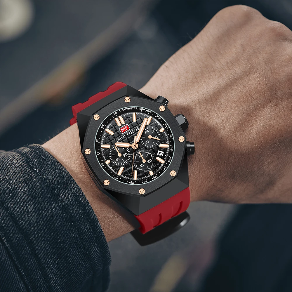 MINI FOCUS Multifunctional Casual Quartz Watch Mens Watches Waterproof Chronograph Wrist Watch with Date Luminous Hands 0417G