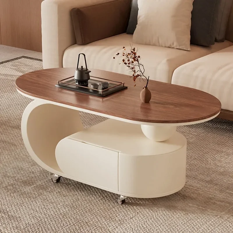 Oval Walnut Wooden Coffee Mesas De Canto Designer Furniture Household Wood Black Table Nordic Trolley Centro Wheels Sala Side