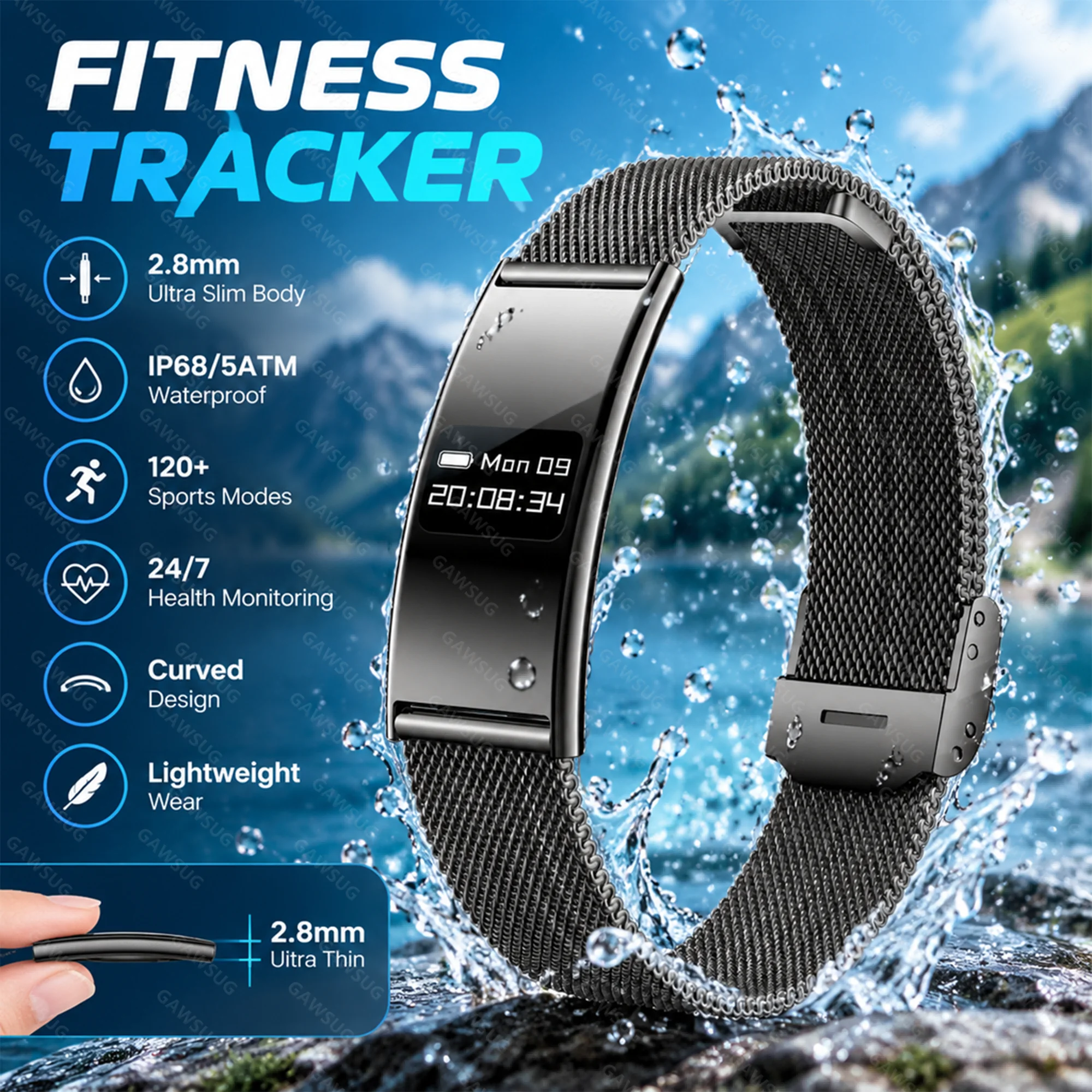2.8mm Ultra-Thin Smart Bracelet Women Jewelry Gift Call Reminder Curved Fitness Tracker IP68 Waterproof Sleep Monitor Smartband