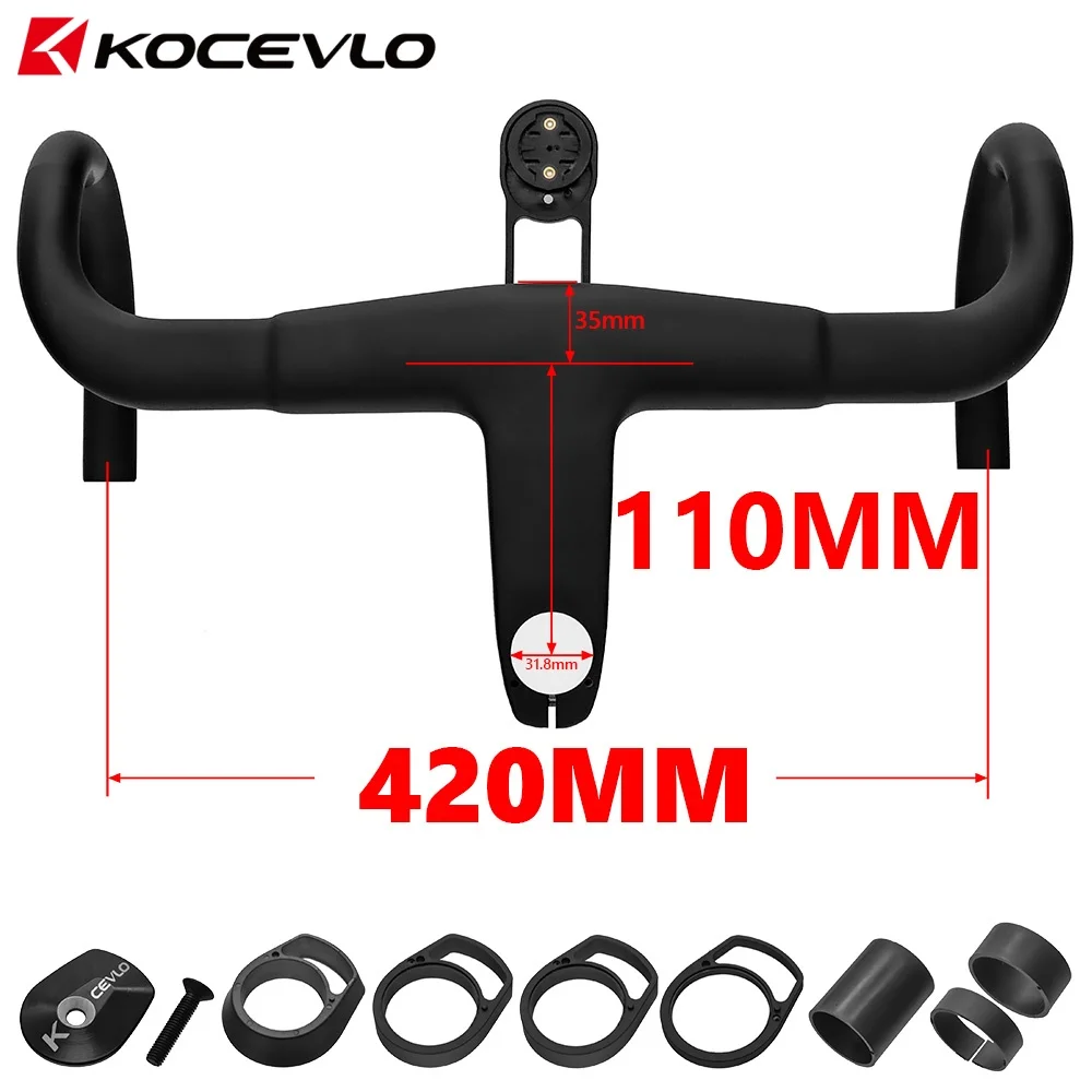 KOCEVLO H11 Carbon Road Stuur Met Stuurpen 28.6/31.8mm Geïntegreerd stuur OD2 Racefiets bar 390/400/420MM