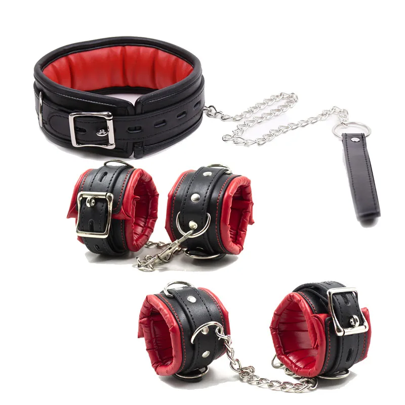 Esposas sexuales de esponja suave para adultos, esposas de tobillo Bondage con Collar de cadena, ataduras, Juguetes sexuales para juegos, juego de