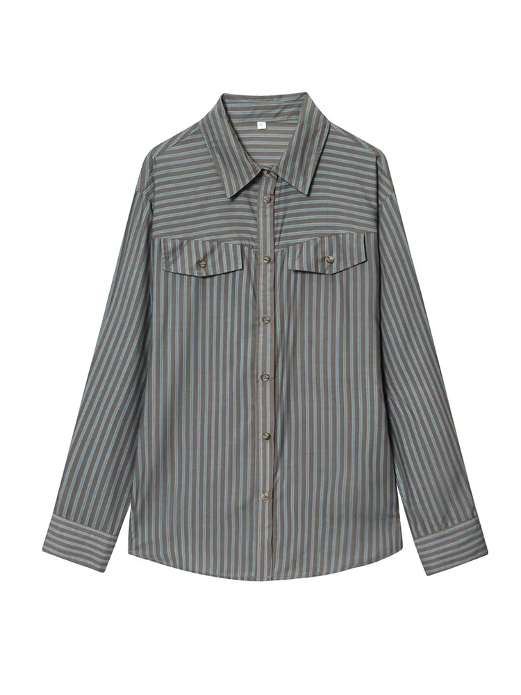 TFMLN новые женские полосатые рубашки для поездок на работу, повседневные рубашки с лацканами и карманами, весенне-осенние модные уличные женские рубашки