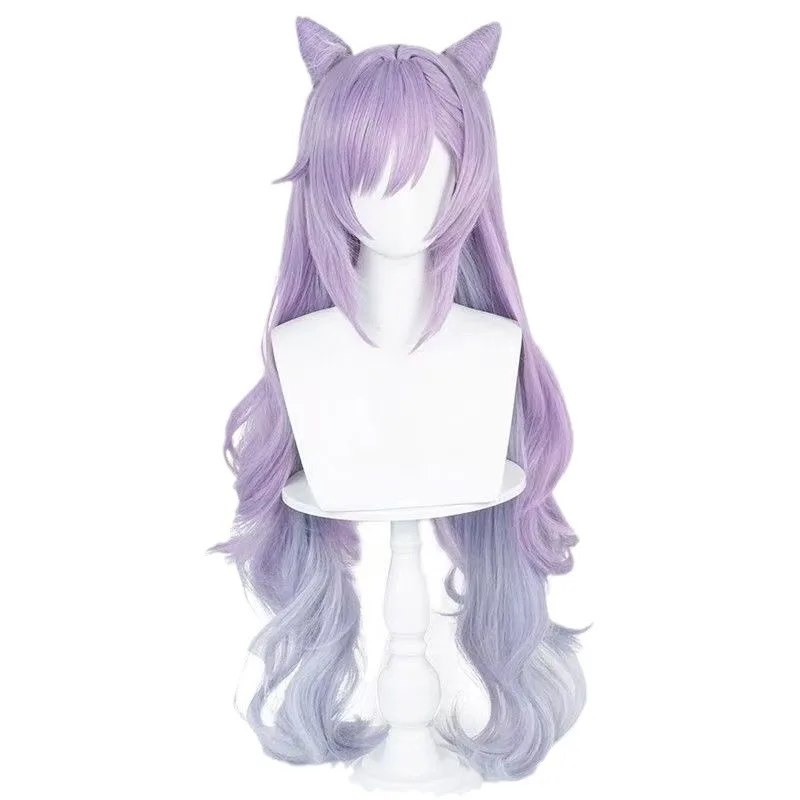 게임 Genshin Impact Keqing 코스프레 가발 포니 테일 혼합 보라색 코스프레 가발 할로윈 파티 소품 합성 머리 가발