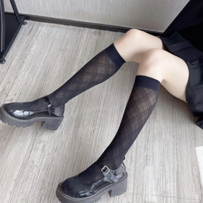 Women's Socks Mid-calf Checkered Diamond-shaped JK Korean Style Socks Schoolgirl Style Sweet Sexy Girls Cute Sock White Black