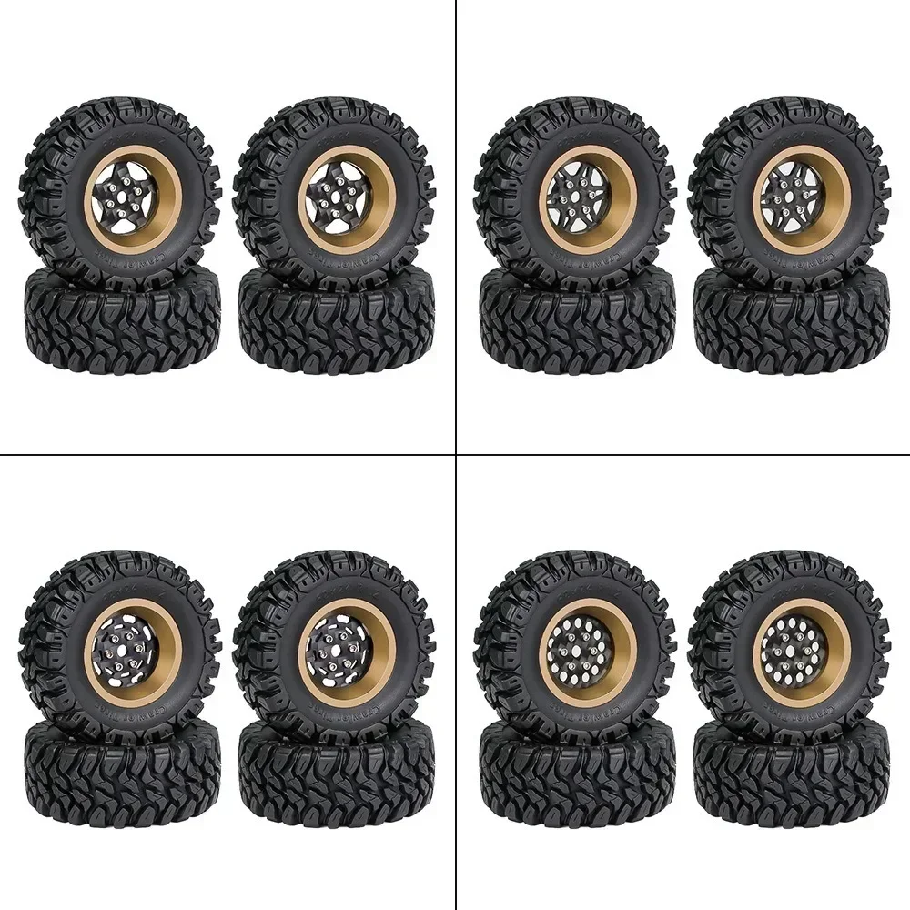 

4pcs 62mm 1.2" Carbon Fiber Beadlock Wheel Tire Set For 1/18 1/24 RC Crawler Car TRX4M SCX24 AX24 FCX24 Upgrade Parts