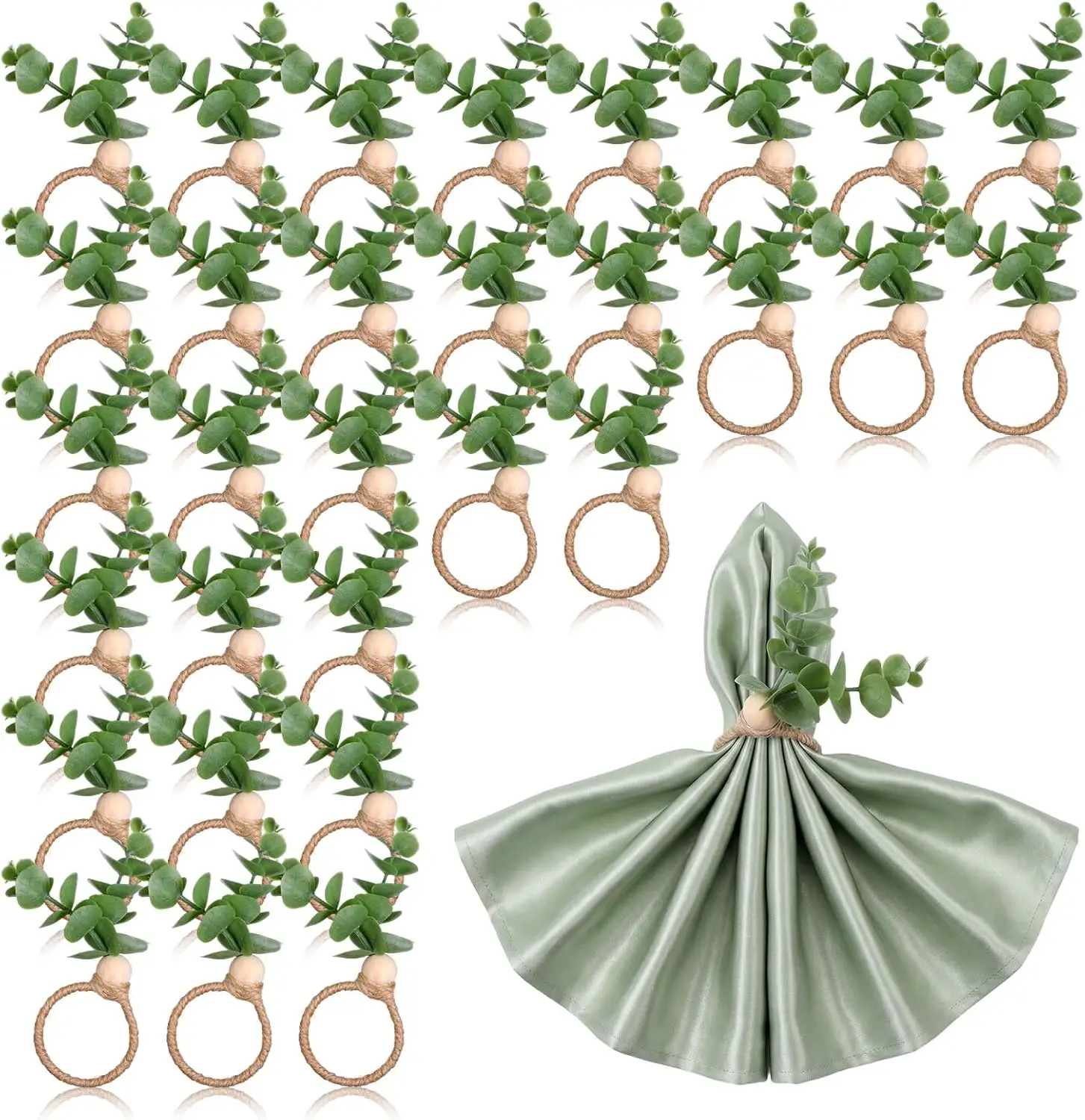 1-30PCS Napkin Rings Elegant Faux Eucalyptus Leaf Design Sturdy Table Decor Set for Wedding Celebration Events Parties Home