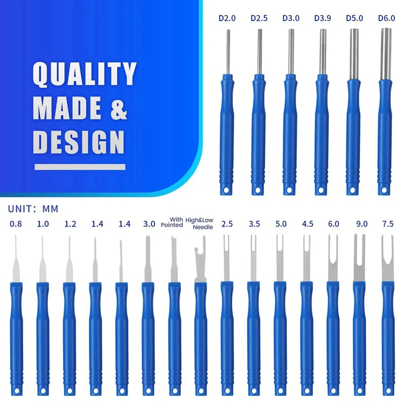 21Pcs Car Terminal Removal Tool Kit Cable Plug Remove Puller Electrical Wire Crimp Connector Pin Extractor Easy Install Blue