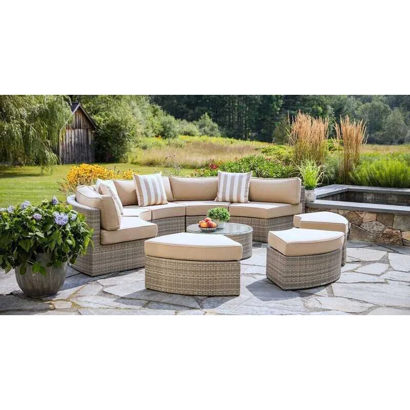 Modern Waterproof Semicircle Sofa Set Inexpensive Outdoor Wicker Patio Garden Rattan Furniture for Tea Table Living Room Park