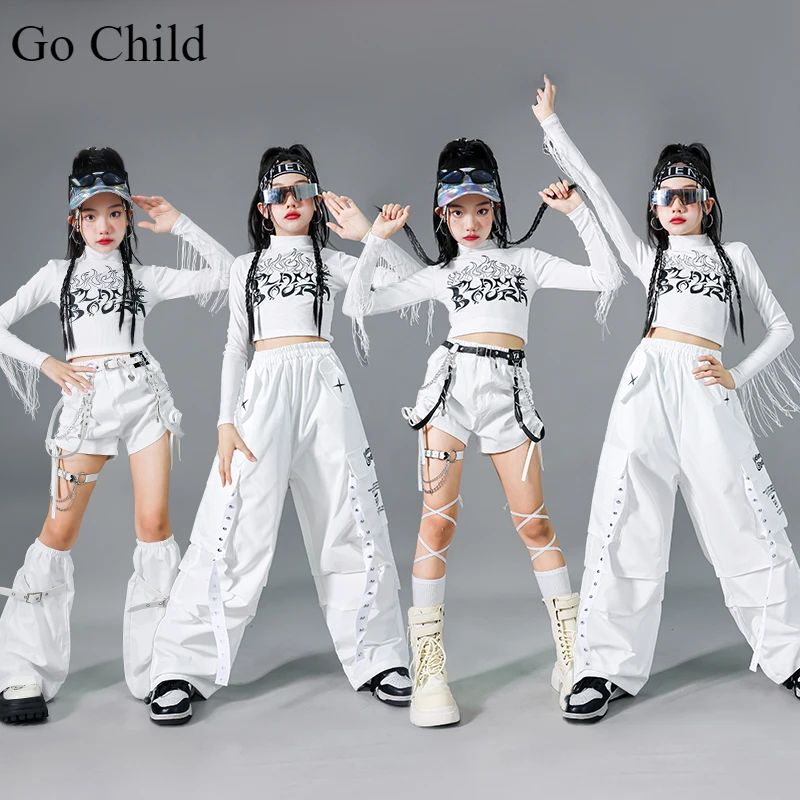 

Hip Hop Kids K-pop Crop Top Street Dance Cargo Pants Pleated Skirts Girls Streetwear Children Jazz Costumes Elegant Clothes Sets