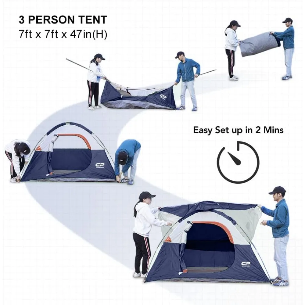 3 Person Tent - Dome Tents for Camping, Waterproof Windproof Backpacking Tent, Easy Set up Small Lightweight Tentsws