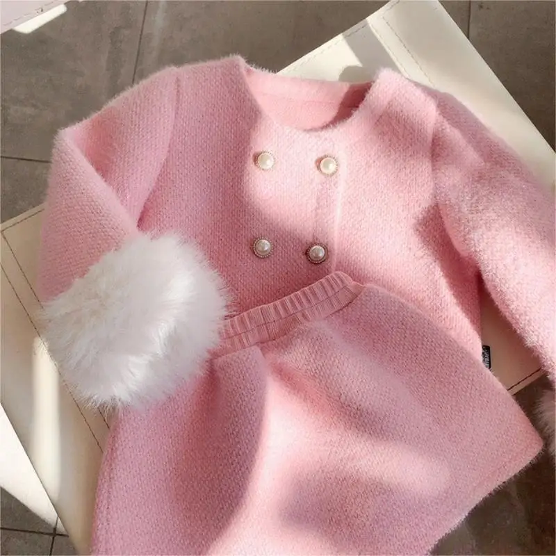 Fashion Baby Girl Princess Cotton Clothing Set Long Sleeve Fur Jacket+Skirt 2PCS Infant Toddler Child Elegant Baby Clothes 1-14Y