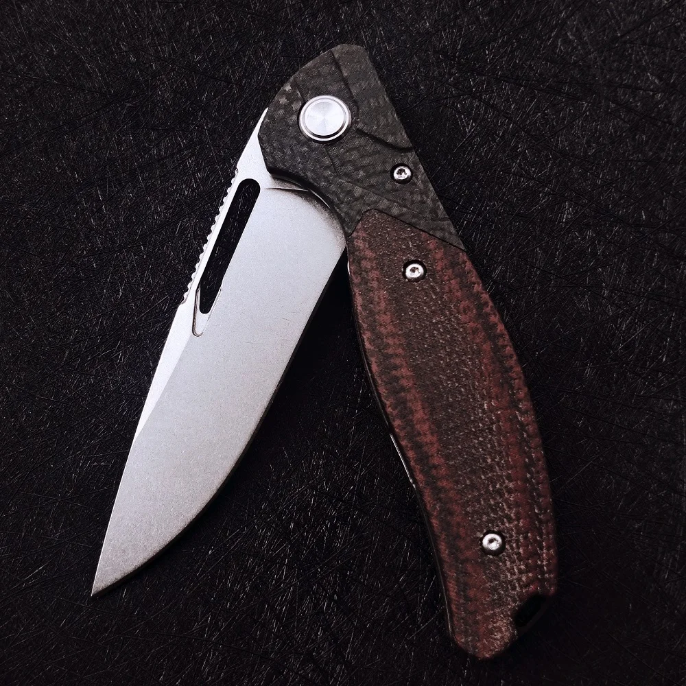 JohnnyJamie Brand CD F3b Folding Knife Blade D2 with Carbon Fiber/Linen Micarta Hand Tool Survival Camping Tactical Knives EDC