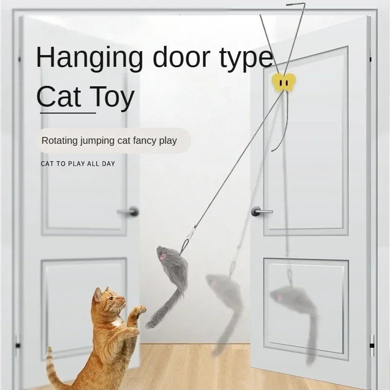 Mouse and Cat Toy Triangle Clamp Hanging Door Swing Mouse and Cat Stick Hanging Elastic Cat Toy Mice for Cats Interactive Toy