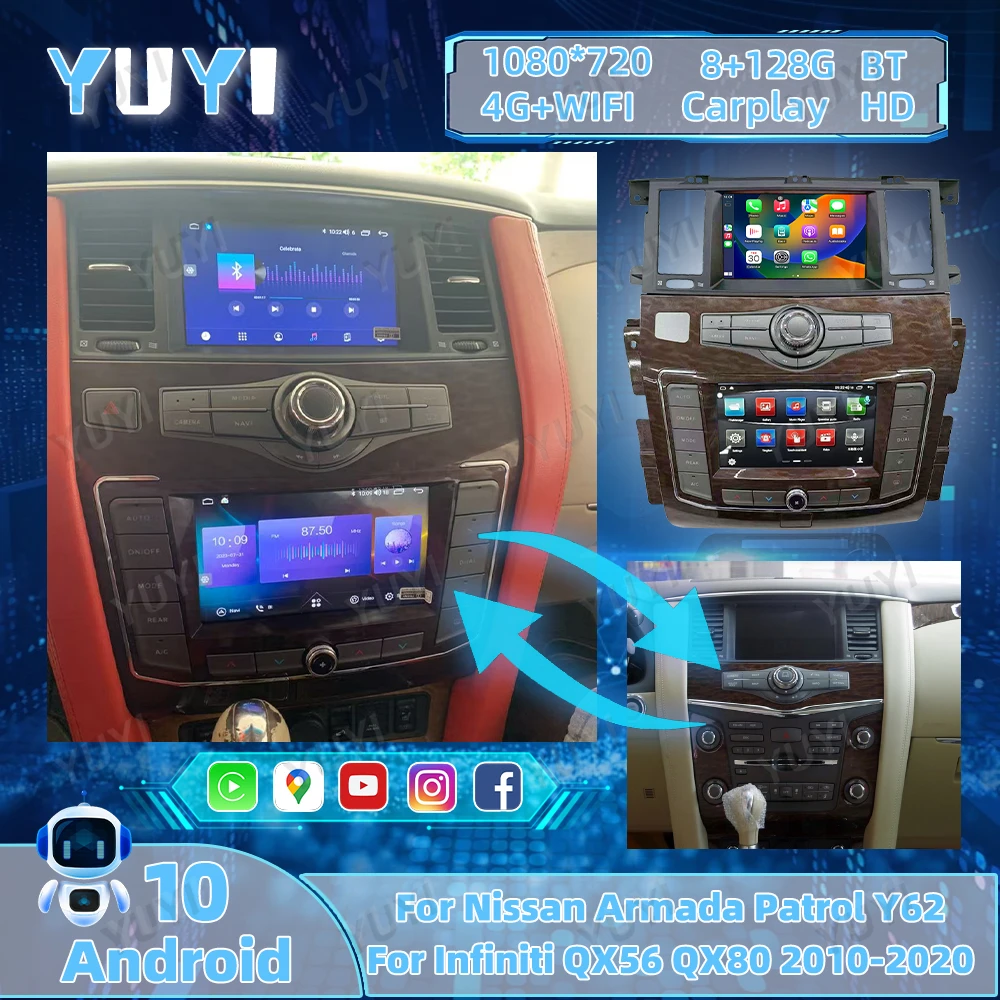 8 Inch Android 10 Car Radio For Nissan Armada Patrol Y62 Infiniti QX56 QX80 2010-2020 GPS Navigation DVD Stereo DSP Multimedia