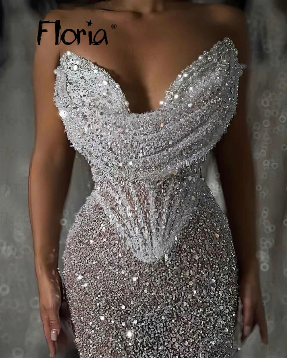 فستان كوكتيل لامع فضي بدون أكمام فستان أنيق لحفلات العودة للوطن مخصص مشد لحفلات الزفاف للنساء رداء الوهم