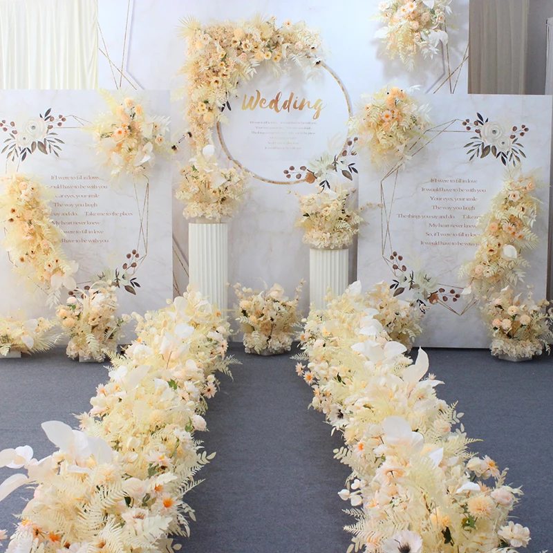 New custom champagne simulation flower wedding arrangement flower row flower corner flower hanging flower T stage decoration