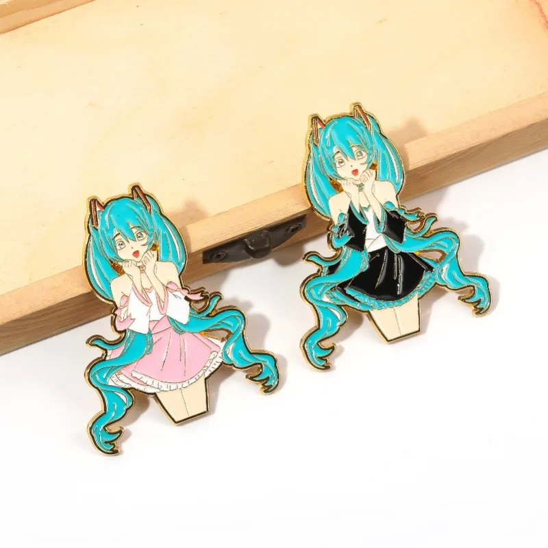 Miku – Badge en métal de forme humaine, bord doré, broche en métal semblable à l'émail, accessoires de décoration Kawaii, cadeaux de collection