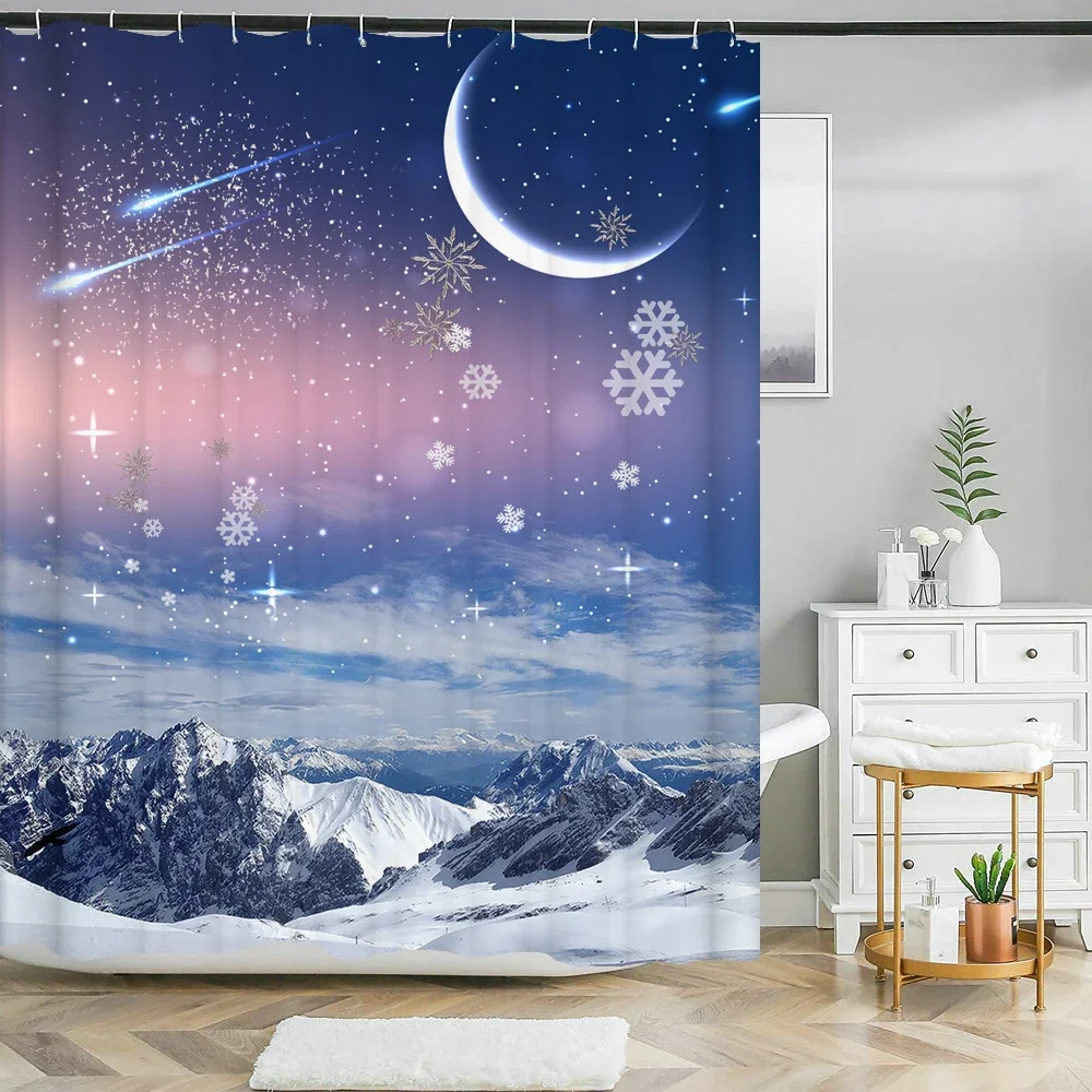 snow cedar scenery Printed shower curtain Christmas bath curtain waterproof fabric bathroom curtain with Hook for home decor