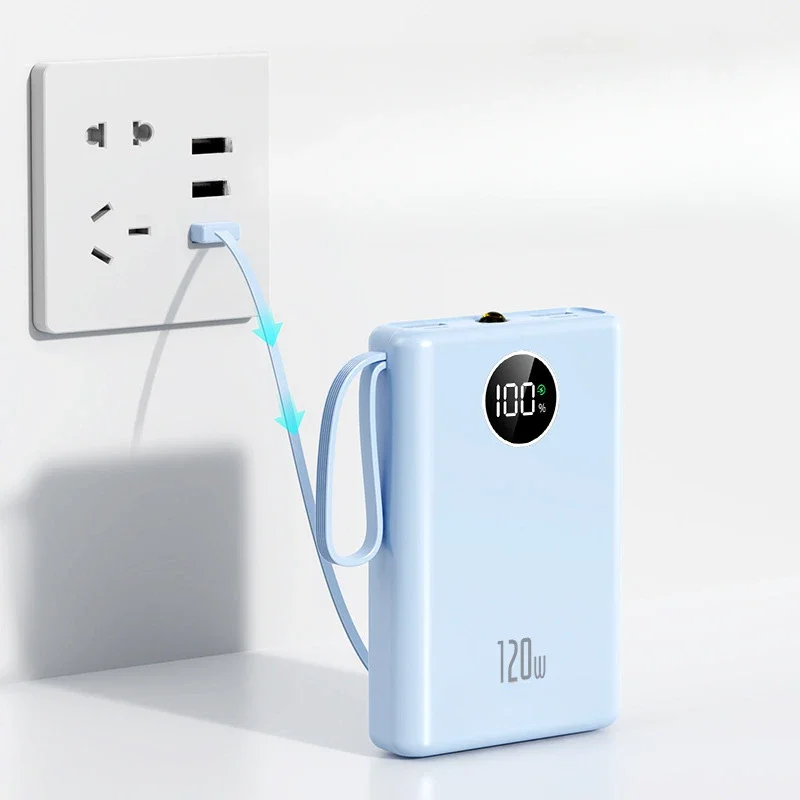 10000mAh For Xiaomi IPhone Huawei Mini Power Bank 120W Super Fast Charge Ultra-thin Charging Bank Mobile Power with Cable