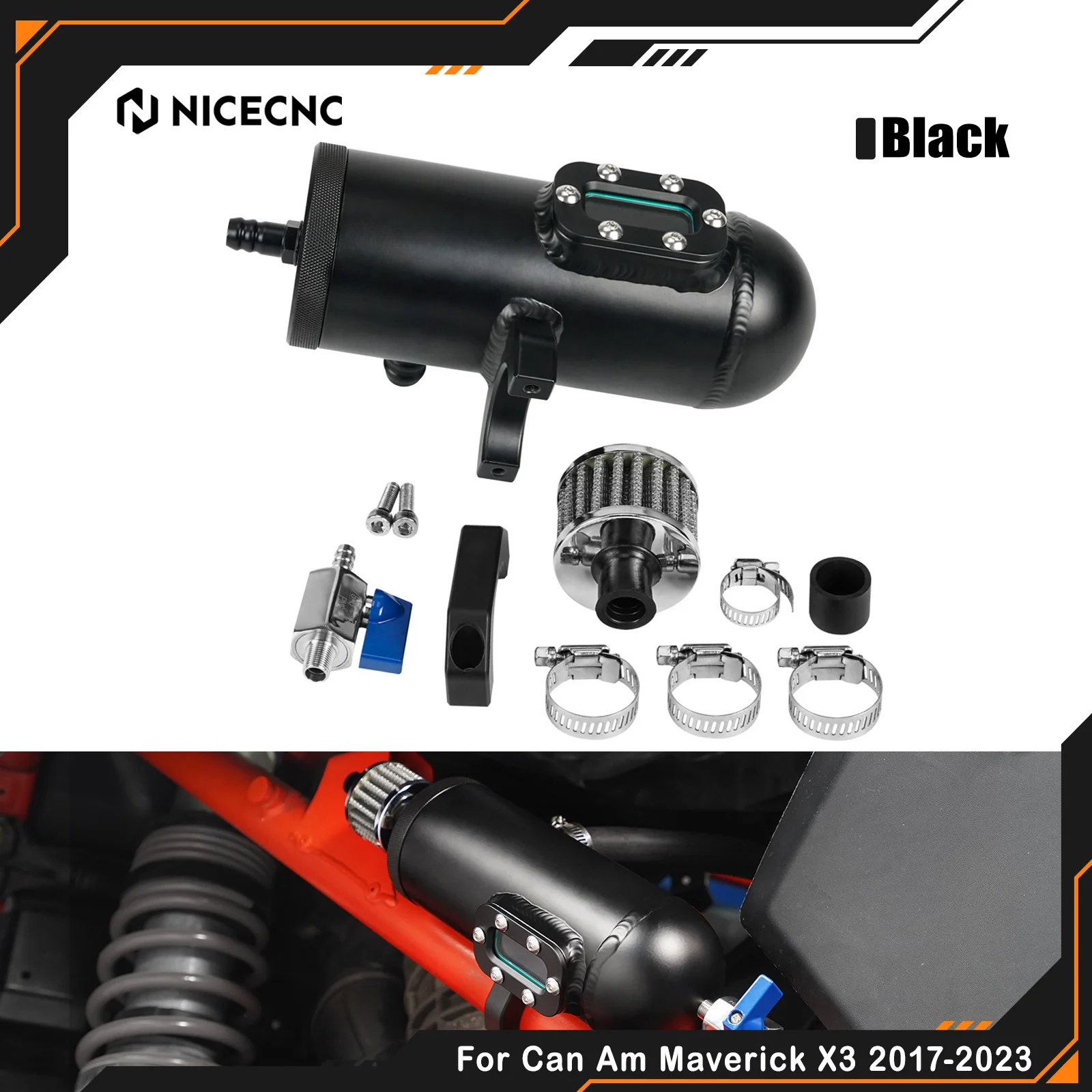 NICECNC Catch Can Kit with Oil Level Monitor For Can-Am Maverick X3 2017-2023 Max R RR DS RS XMR XRC Aluminum ATV UTV Parts