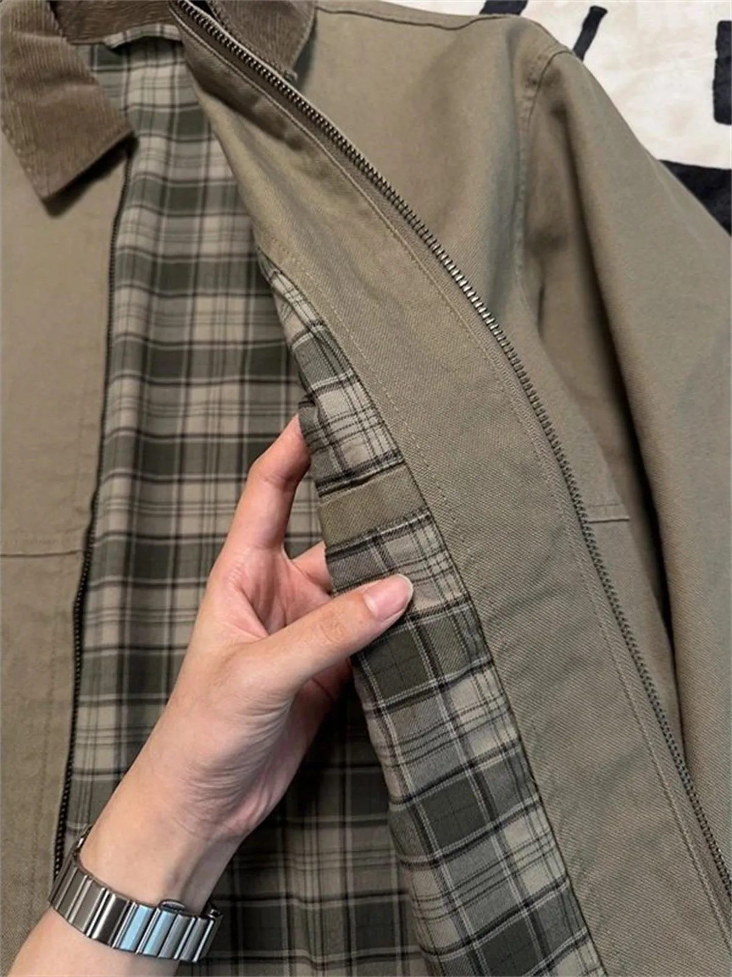 American Detroit Canvas Work Jacket Men's Short Collar Stand up Patchwork Washed Barn Style Outerwear Loose Fit Youthful Trend