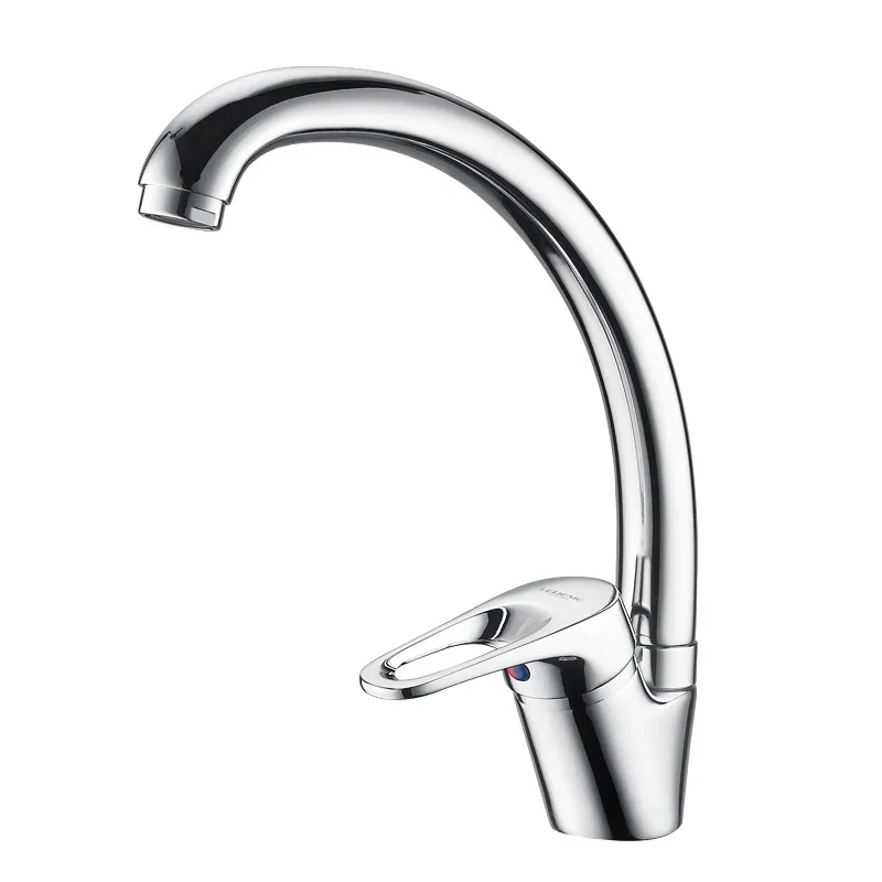 360 Degree Rotation Kitchen Faucet Sink Brass Chrome Cold And Hot Mixer Tap Curved Outlet Pipe Taps Single Handle L5913