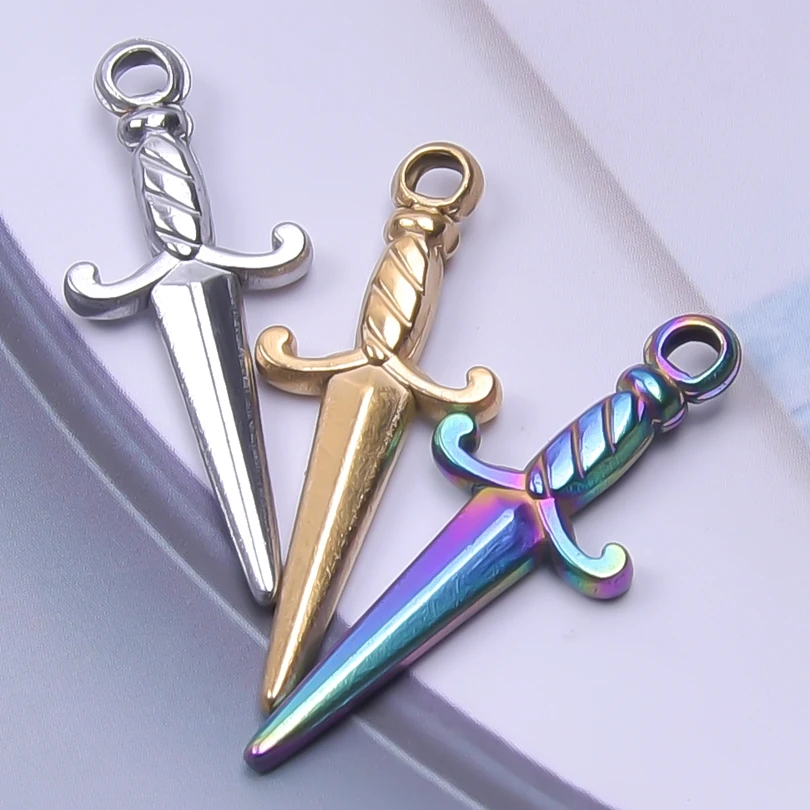 5pcs Mini Sword Charms Knife Gothic Charm for Jewelry Making Supplies Stainless Steel Pendant DIY Necklace Accessories Materials